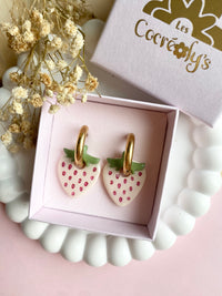 Pampilles fraise beige à points rosé rouge SERENA - boucles d’oreilles interchangeable