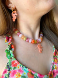 Pampilles CAMILIA hippocampe corail strié pailleté - boucles d’oreilles interchangeables