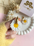 Pampilles LÉONIE blanche marguerite - boucles d’oreilles interchangeables