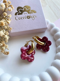 Pampilles FLORALIE réversibles noir ou bordeaux à pois - boucles d’oreilles interchangeables