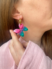 Pampilles MELLY, de jolis papillons dégradés framboise, émeraude, rose doux - boucles d’oreilles interchangeables
