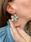 Pampilles NAÏA motifs fleuris bleu doré - boucles d’oreilles interchangeables