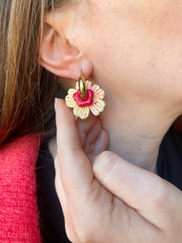 Pampilles ODINA rouge cerise ou vanille éclats rouge rose - boucles d’oreilles interchangeables