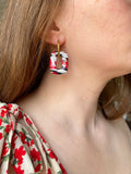 Pampilles ÉZIA marbré rouge cerise, noir, blanc et pointe de doré - boucles d’oreilles interchangeables