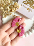 Pampilles MAÏNA éventail rose à points blancs ou motifs toucan hibiscus - boucles d’oreilles interchangeables