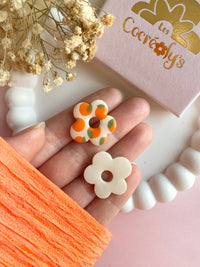 Pampilles FLORALIE réversibles écru oranges - boucles d’oreilles interchangeables