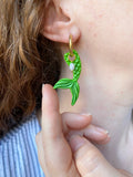 Pampilles PAOLA queue de sirène vert nacré + pampilles perle d'eau douce - boucles d’oreilles interchangeables