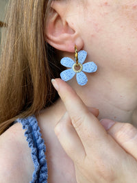 Pampilles NAÏA effet Denim bleu clair, coeur pailleté - boucles d’oreilles interchangeables