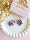Pampilles FLORALIE réversibles vichy lilas - boucles d’oreilles interchangeables