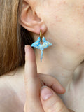 Pampilles SAONA raie bleu marbrée dorée à points blancs - boucles d’oreilles interchangeables