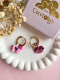 Pampilles LOUISE réversibles marbré aux couleurs prune, framboise, rose, blanc cassé - boucles d’oreilles interchangeables