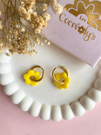 Pampilles MARIETTE jaune ou abricot PAILLETÉES - boucles d’oreilles interchangeables