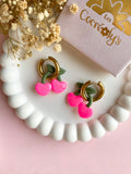 Pampilles cerise couleur rose fluo SERENA - boucles d’oreilles interchangeables