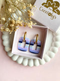 Pampilles ÉZIA à rayures bleu dragée, marine, lavande, lilas et blanc nacré - boucles d’oreilles interchangeables
