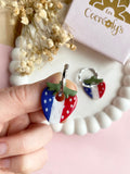 Pampilles fraise bleu blanc rouge SERENA à points blancs - boucles d’oreilles interchangeable