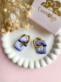 Pampilles ÉZIA à rayures bleu dragée, marine, lavande, lilas et blanc nacré - boucles d’oreilles interchangeables