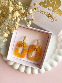 Pampilles ÉZIA marbré orangé, doré - boucles d’oreilles interchangeables