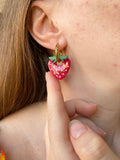 Pampilles SERENA fraise rouge strié pailletée à points blancs - boucles d’oreilles interchangeable