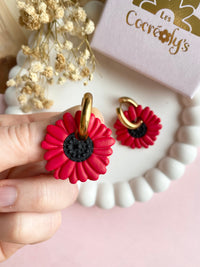 Pampilles LÉONIE rouge cerise et noir version coquelicot - boucles d’oreilles interchangeables