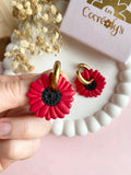 Pampilles LÉONIE rouge cerise et noir version coquelicot - boucles d’oreilles interchangeables