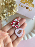 Pampilles AMBRE réversibles écru ou à rayures rose et blanc avec motifs cerises - boucles d’oreilles interchangeables
