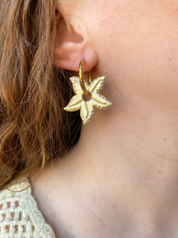 Pampilles DAPHNÉ étoile de mer réversibles couleur doré et coquillage - boucles d’oreilles interchangeables