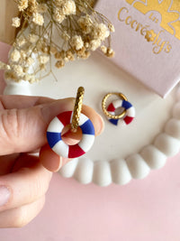 Pampilles MAËLLE petite bouée bleu blanc rouge - boucles d’oreilles interchangeables