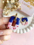 Pampilles ÉZIA bleu blanc éclats rouge - boucles d’oreilles interchangeables