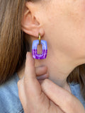 Pampilles ÉZIA framboise intense et effet quartz rose ou bleu lavande et effet quartz violet - boucles d’oreilles interchangeables