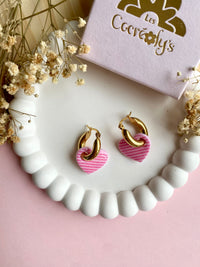 Pampilles LOUISE réversibles motifs rayures roses - boucles d’oreilles interchangeables