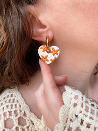 Pampilles INAYA beige effet sable chaud motifs étoiles de mer terracotta nacré - boucles d’oreilles interchangeables