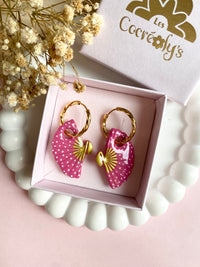 Pampilles MAÏNA éventail rose à points blancs ou motifs toucan hibiscus - boucles d’oreilles interchangeables