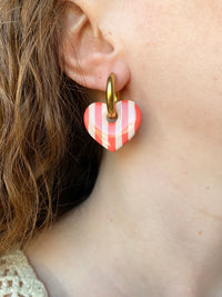 Pampilles INAYA à rayures corail et beige - boucles d’oreilles interchangeables