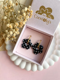 Pampilles FLORALIE réversibles noir ou bordeaux à pois - boucles d’oreilles interchangeables