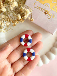 Pampilles MAËLLE petite bouée bleu blanc rouge - boucles d’oreilles interchangeables