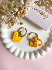 Pampilles SERENA poivron couleur corail, jaune ou rouge - boucles d’oreilles interchangeables