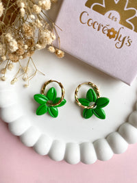 Pampilles TIARÉ vert tropical ou blanche coeur jaune - boucles d’oreilles interchangeables