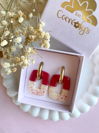Pampilles ÉZIA rouge et vanille éclats rouge rose - boucles d’oreilles interchangeables