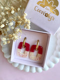 Pampilles ÉZIA rouge et vanille éclats rouge rose - boucles d’oreilles interchangeables