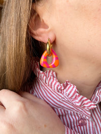 Pampilles AMBRE réversibles mandarine motifs couleur framboise - boucles d’oreilles interchangeables