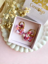 Pampilles PAULA hibiscus aux jolis tons roses mauves - boucles d’oreilles interchangeables