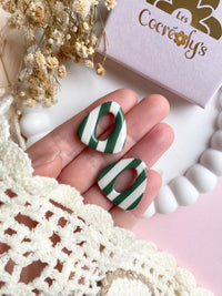 Pampilles AMBRE à rayures rouge cerise beige ou vert feuille beige - boucles d’oreilles interchangeables