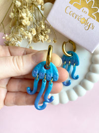 Pampilles AMÉLIA méduse bleu mauve nacré - boucles d’oreilles interchangeables