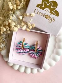 Pampilles APPOLINE éclats de couleurs : framboise, émeraude, rose doux et pointe de doré - boucles d’oreilles interchangeables