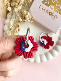 Pampilles ODINA rouge cerise + FLORETTE bleu blanc - boucles d’oreilles interchangeables