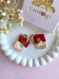 Pampilles ÉZIA rouge et vanille éclats rouge rose - boucles d’oreilles interchangeables