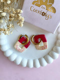 Pampilles ÉZIA rouge et vanille éclats rouge rose - boucles d’oreilles interchangeables