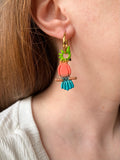 Pampilles LÉON perroquets rouge jaune bleu ou perroquets vert corail bleu lagon - boucles d’oreilles interchangeables