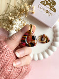 Pampilles AMBRE marbré marron, rosé et framboise - boucles d’oreilles interchangeables
