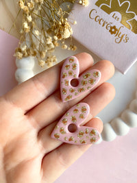 Pampilles ASTRID coeur rose poudré léopard pailleté - boucles d’oreilles interchangeables
